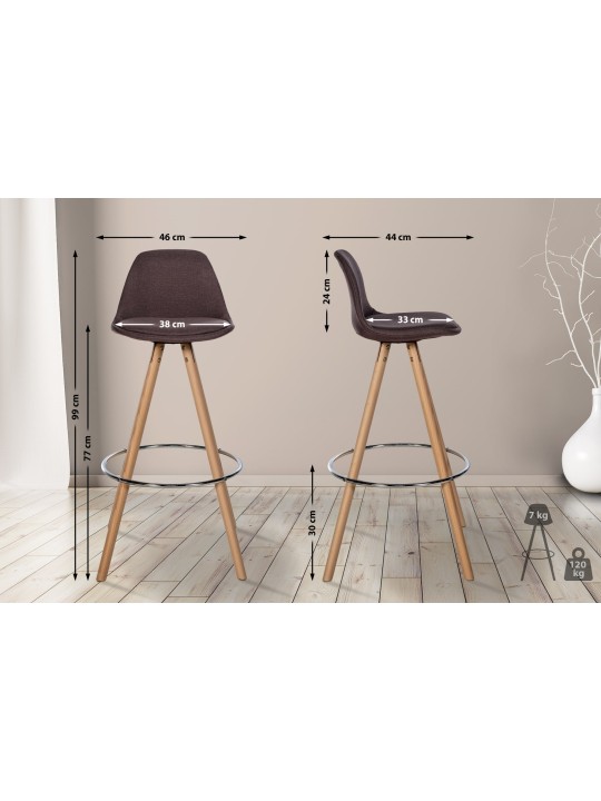 Tabouret de bar Corbin tissu rond naturel, brun