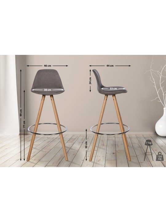 Tabouret de bar Corbin tissu rond naturel, taupe