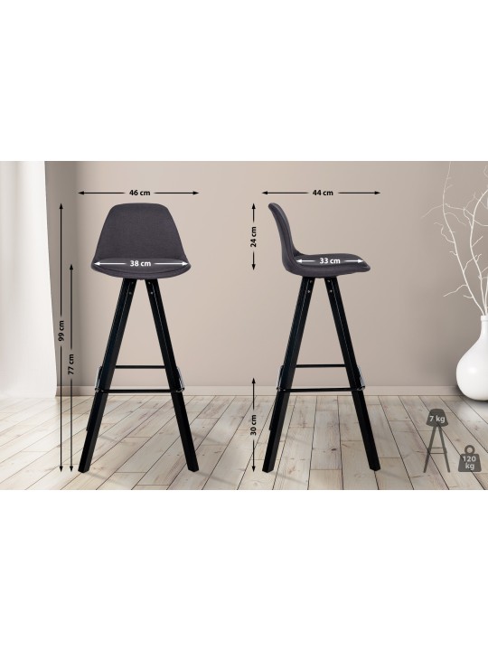 Tabouret de bar Corbin tissu Carré, gris foncé