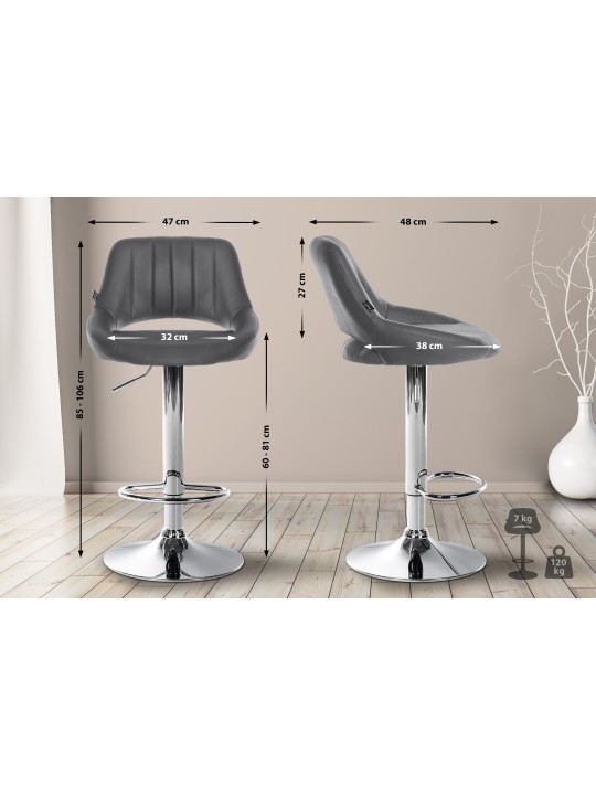Tabouret de bar Milet simili cuir chromé, gris