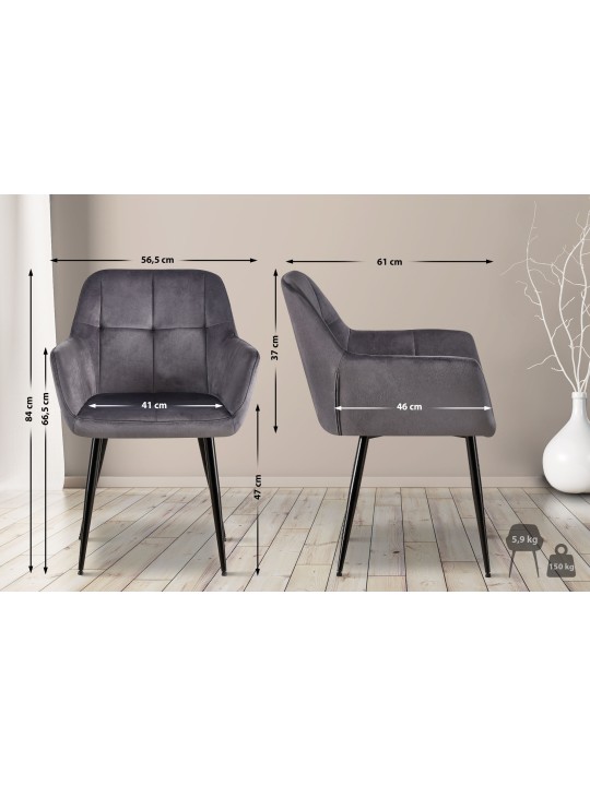 Chaise visiteur Emia velours, gris