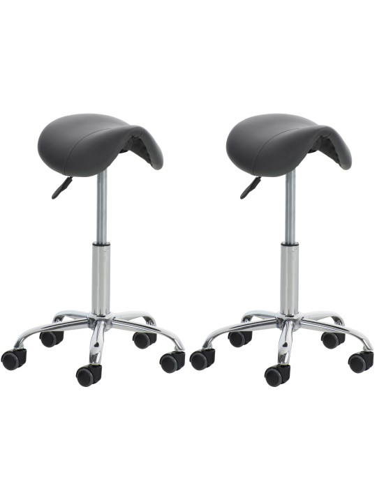 Lot de 2 tabourets de travail Reno simili cuir, gris