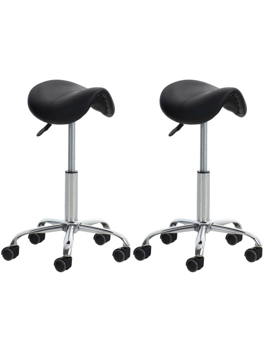 Lot de 2 tabourets de travail Reno simili cuir, noir
