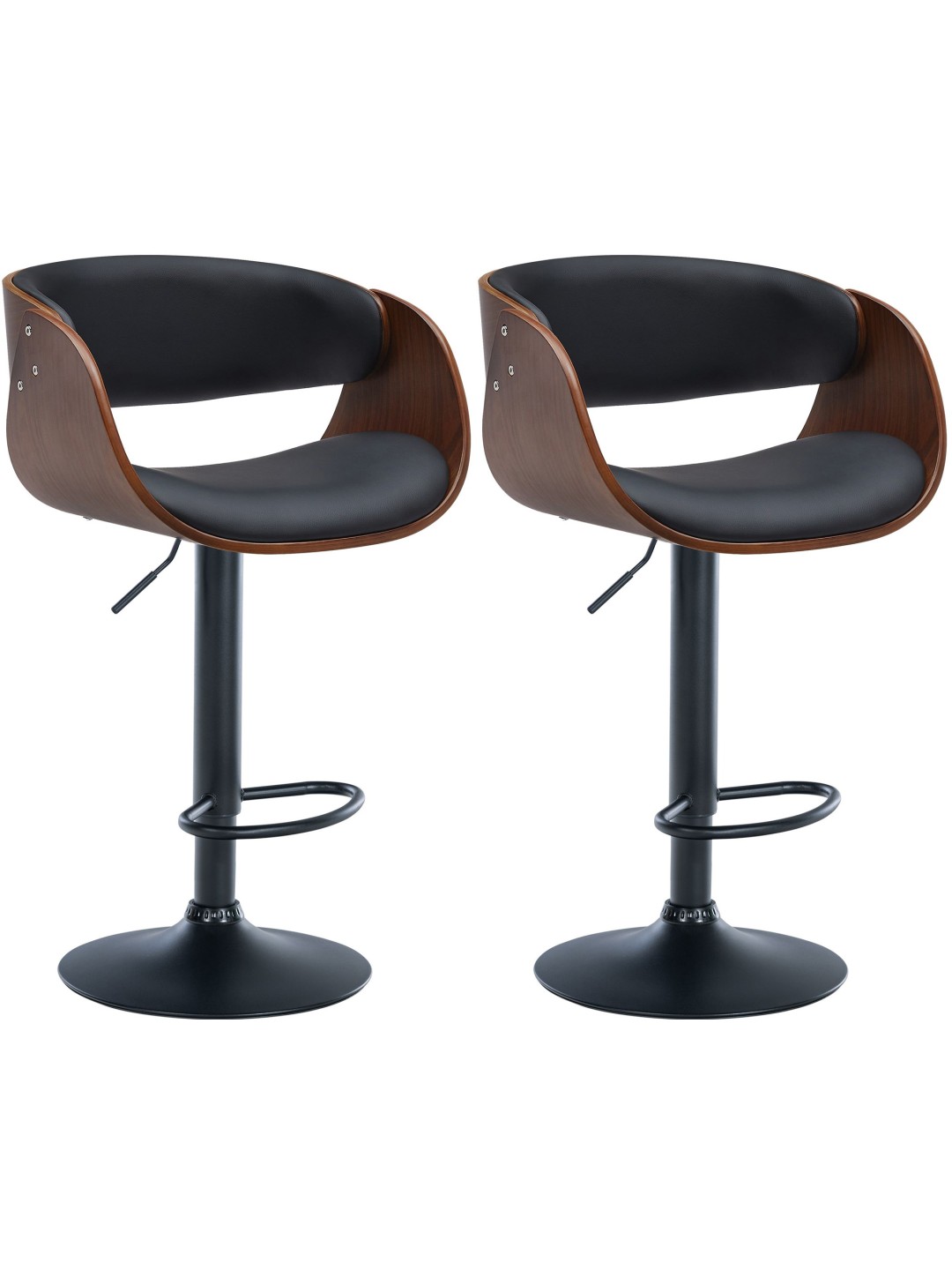 Lot de 2 tabourets de bar Portmore simili cuir B, noyer/noir