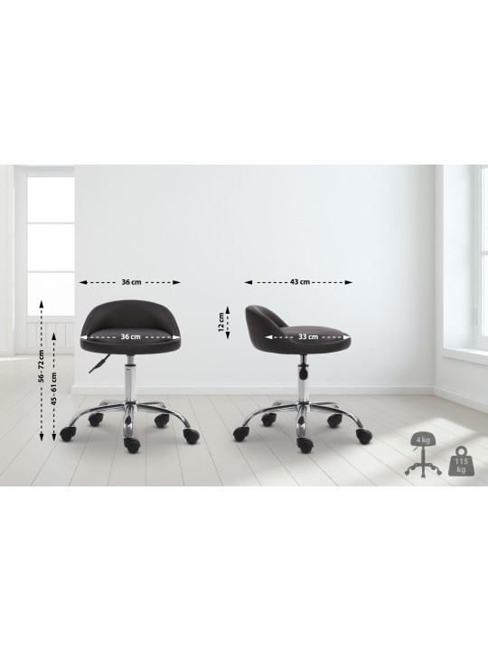 Tabouret de travail Teramo simili cuir, noir