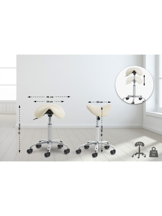 Lot de 2 tabourets de travail Reno simili cuir, crème