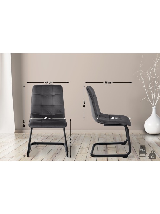 Lot de 2 chaises de salle à manger velours Vermont, noir