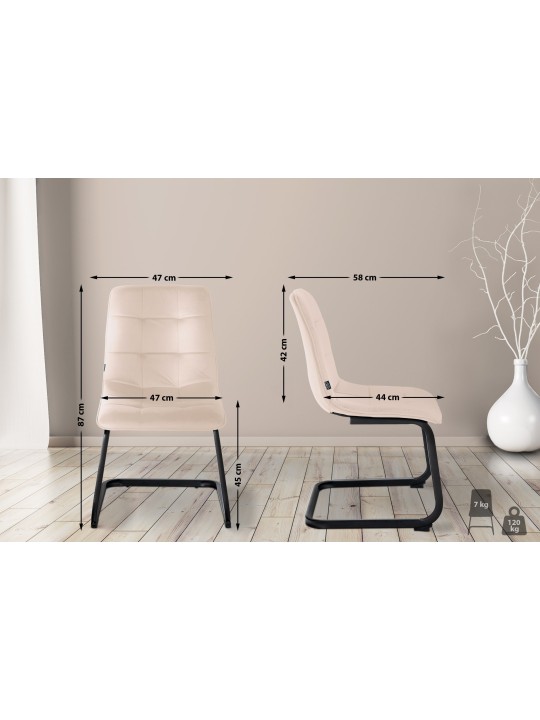 Lot de 2 chaises de salle à manger velours Vermont, crème