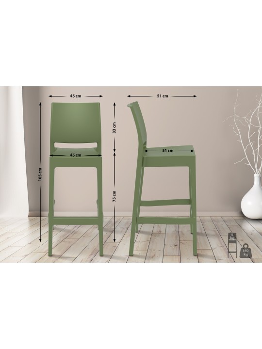 Lot de 2 tabourets de bar Maya, olive