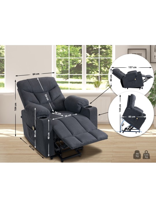 Fauteuil Andover en tissu, gris foncé
