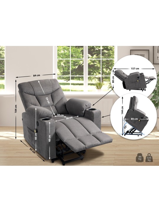 Fauteuil Andover en tissu, gris