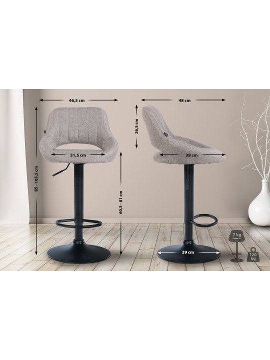 Tabouret de bar Milet tissu, gris