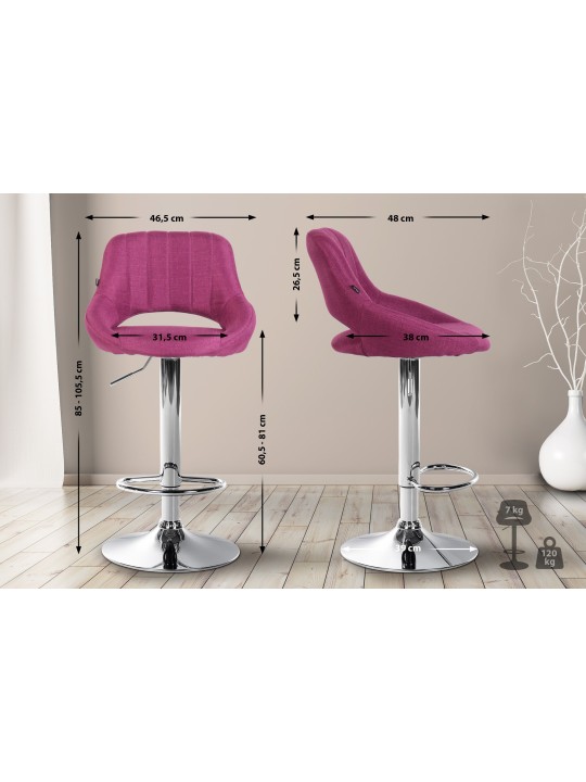 Tabouret de bar Milet tissu chrome, lilas