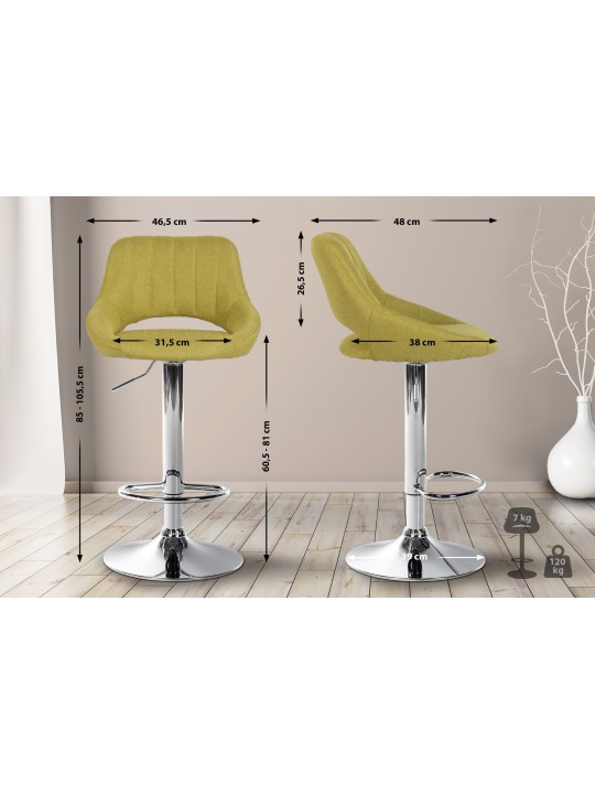 Tabouret de bar Milet tissu chrome, vert