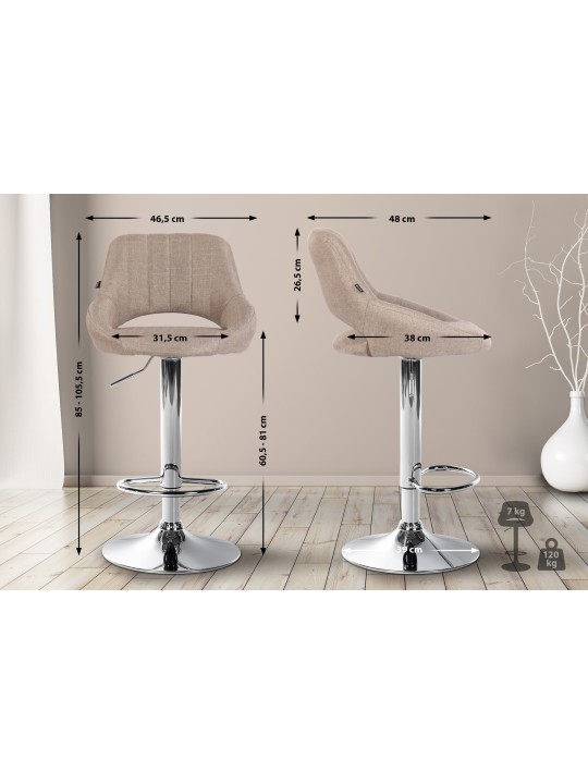 Tabouret de bar Milet tissu chrome, taupe