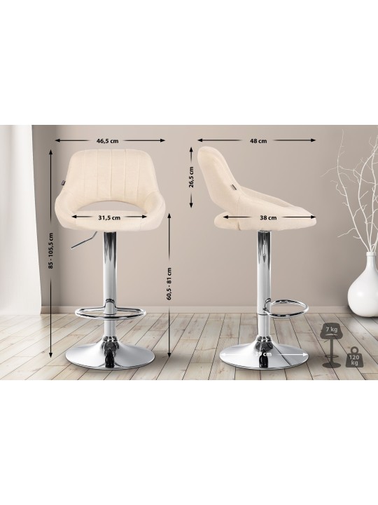 Tabouret de bar Milet tissu chrome, crème Tabouret de bar Milet tissu chrome, crème