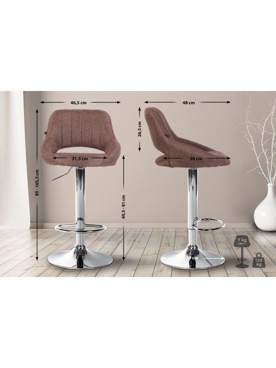 Tabouret de bar Milet tissu chrome, brun Tabouret de bar Milet tissu chrome, brun
