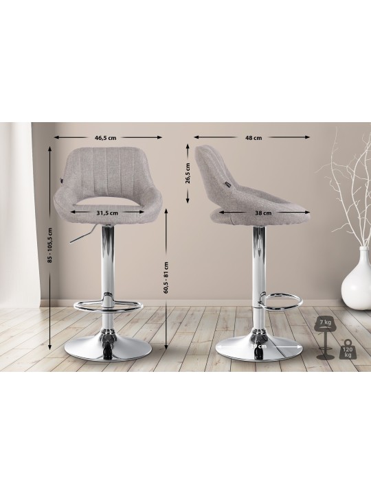 Tabouret de bar Milet tissu chrome, gris
