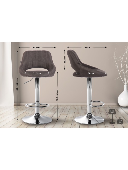 Tabouret de bar Milet tissu chrome, gris foncé