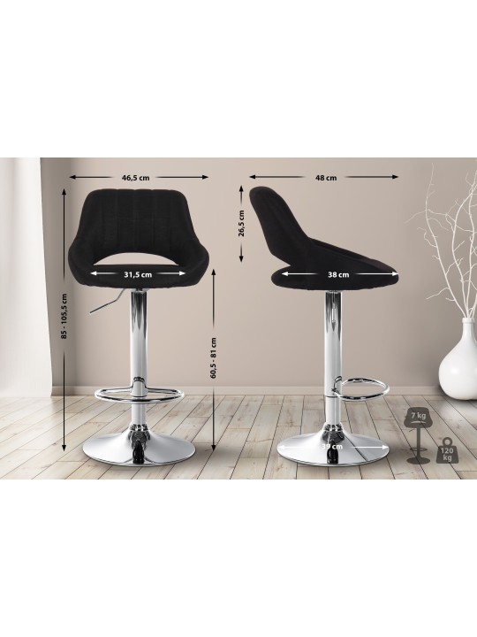 Tabouret de bar Milet tissu chrome, noir Tabouret de bar Milet tissu chrome, noir