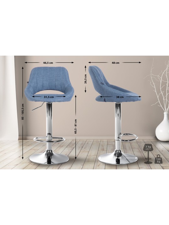 Lot de 2 tabourets de bar Milet tissu C, bleu Lot de 2 tabourets de bar Milet tissu C, bleu