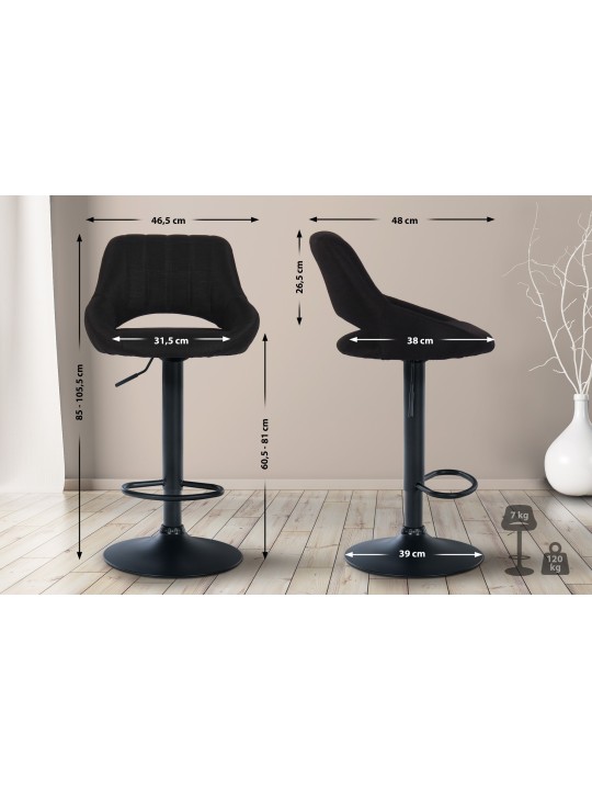 Lot de 2 tabourets de bar Milet tissu B, noir