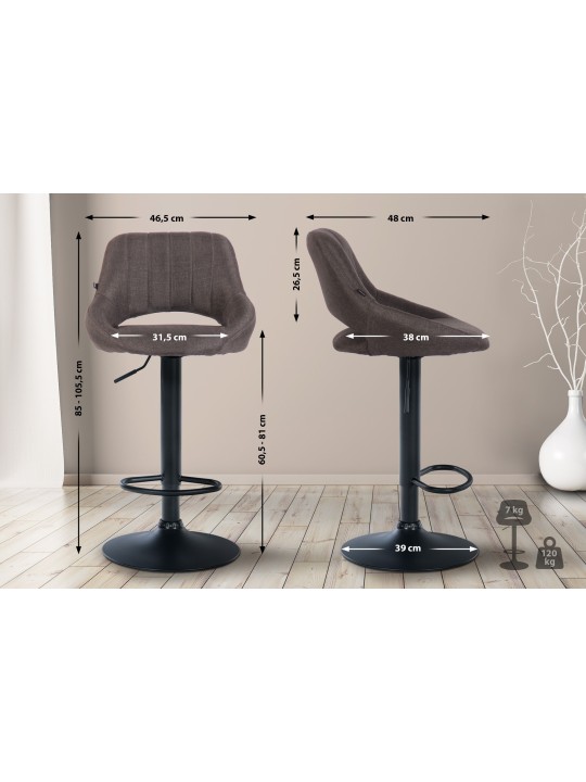 Lot de 2 tabourets de bar Milet tissu B, gris foncé Lot de 2 tabourets de bar Milet tissu B, gris foncé