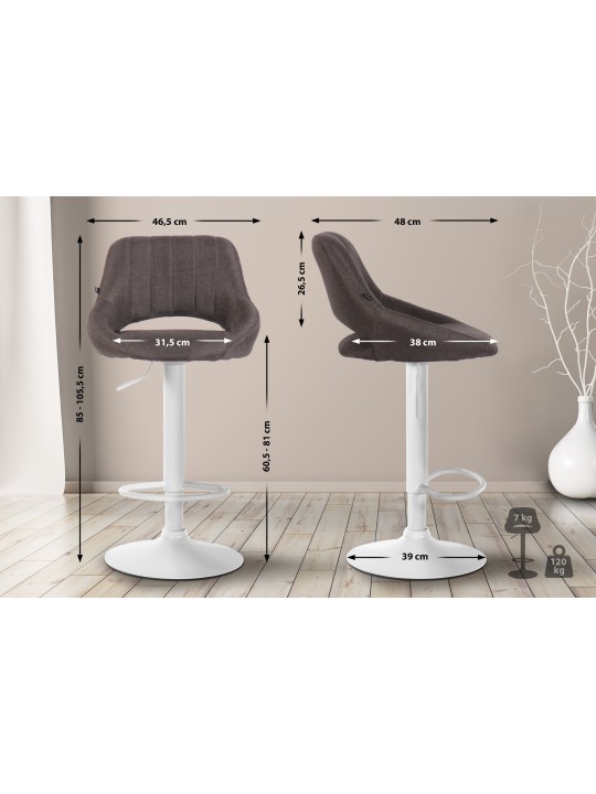 Lot de 2 tabourets de bar Milet tissu W, gris foncé