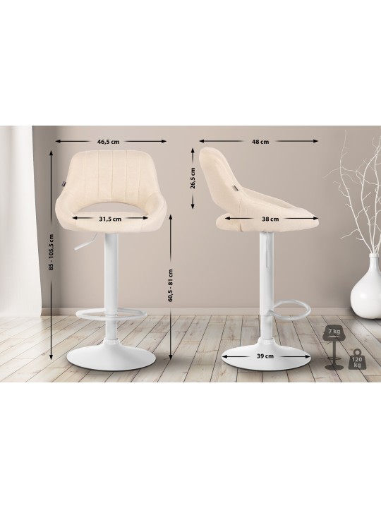 Lot de 2 tabourets de bar Milet tissu W, crème