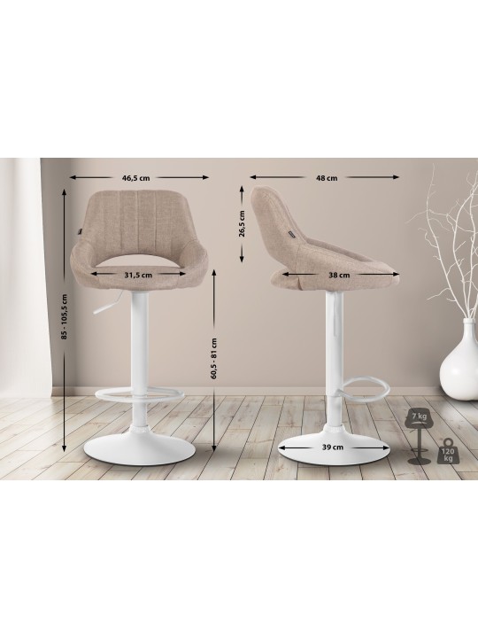 Lot de 2 tabourets de bar Milet tissu W, taupe