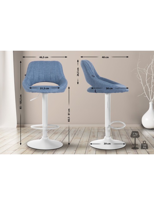 Lot de 2 tabourets de bar Milet tissu W, bleu