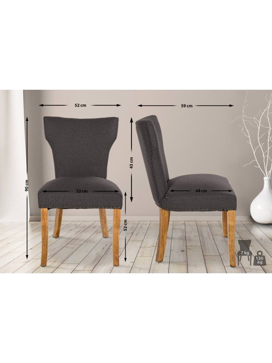 Lot de 2 chaises de salle à manger Zadar tissu antique-clair, gris foncé Lot de 2 chaises de salle à manger Zadar tissu antique-clair, gris foncé