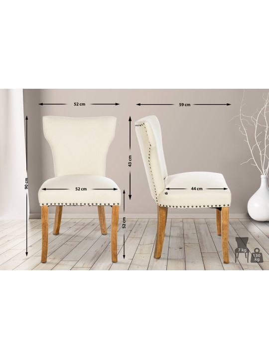 Lot de 2 chaises de salle à manger Zadar tissu antique-clair, crème Lot de 2 chaises de salle à manger Zadar tissu antique-clair, crème