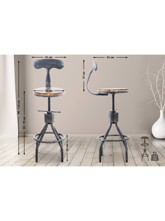 Lot de 2 tabourets de bar Hanam, argent antique