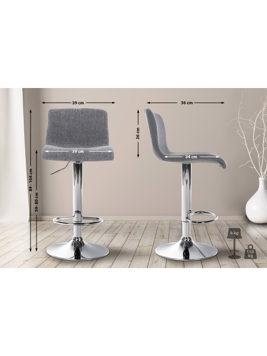 Tabouret de bar Hoover tissu C, gris clair