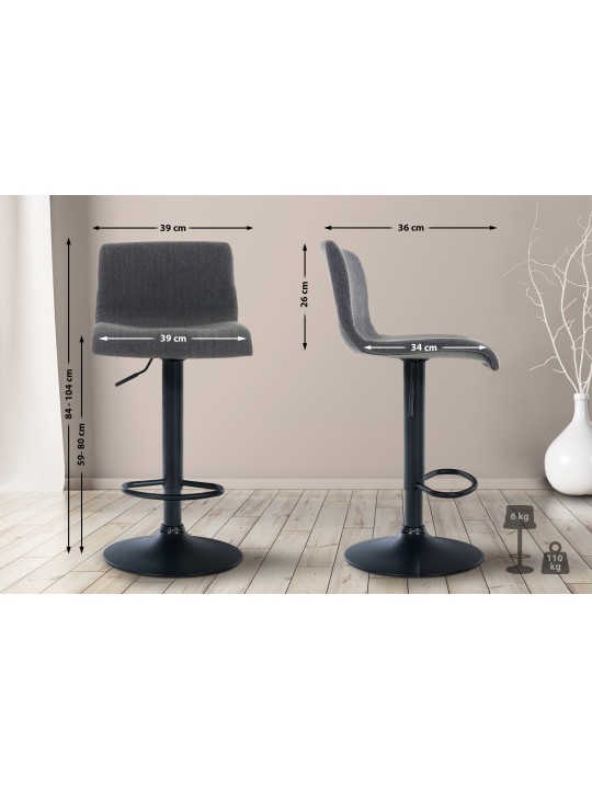Tabouret de bar Hoover tissu B, gris foncé