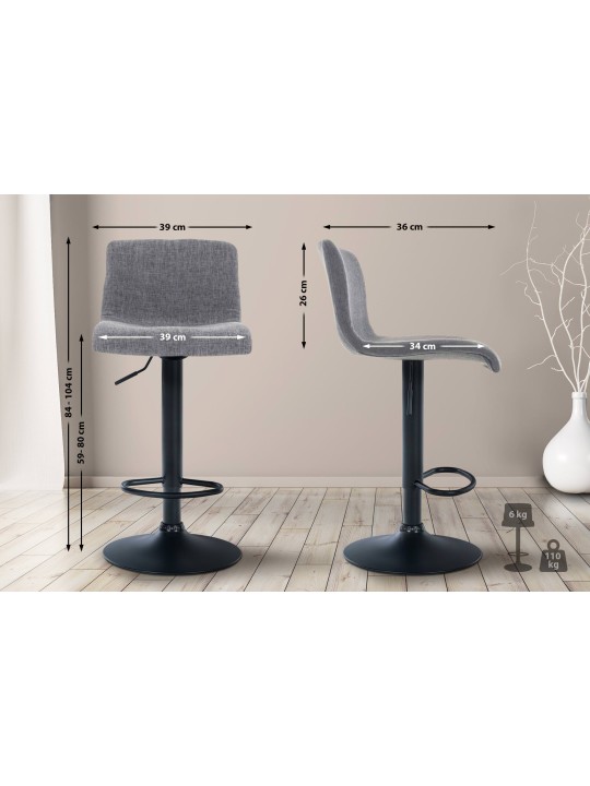 Tabouret de bar Hoover tissu B, gris clair