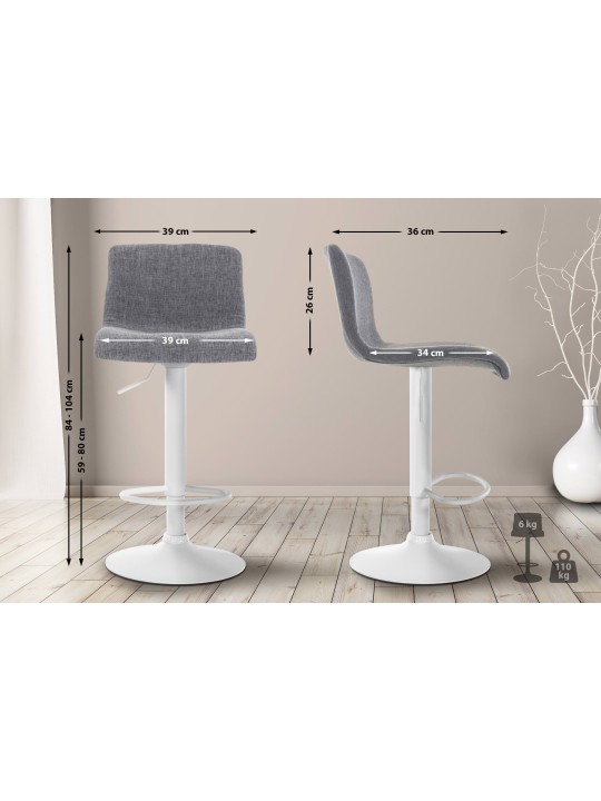 Tabouret de bar Hoover tissu W, gris clair