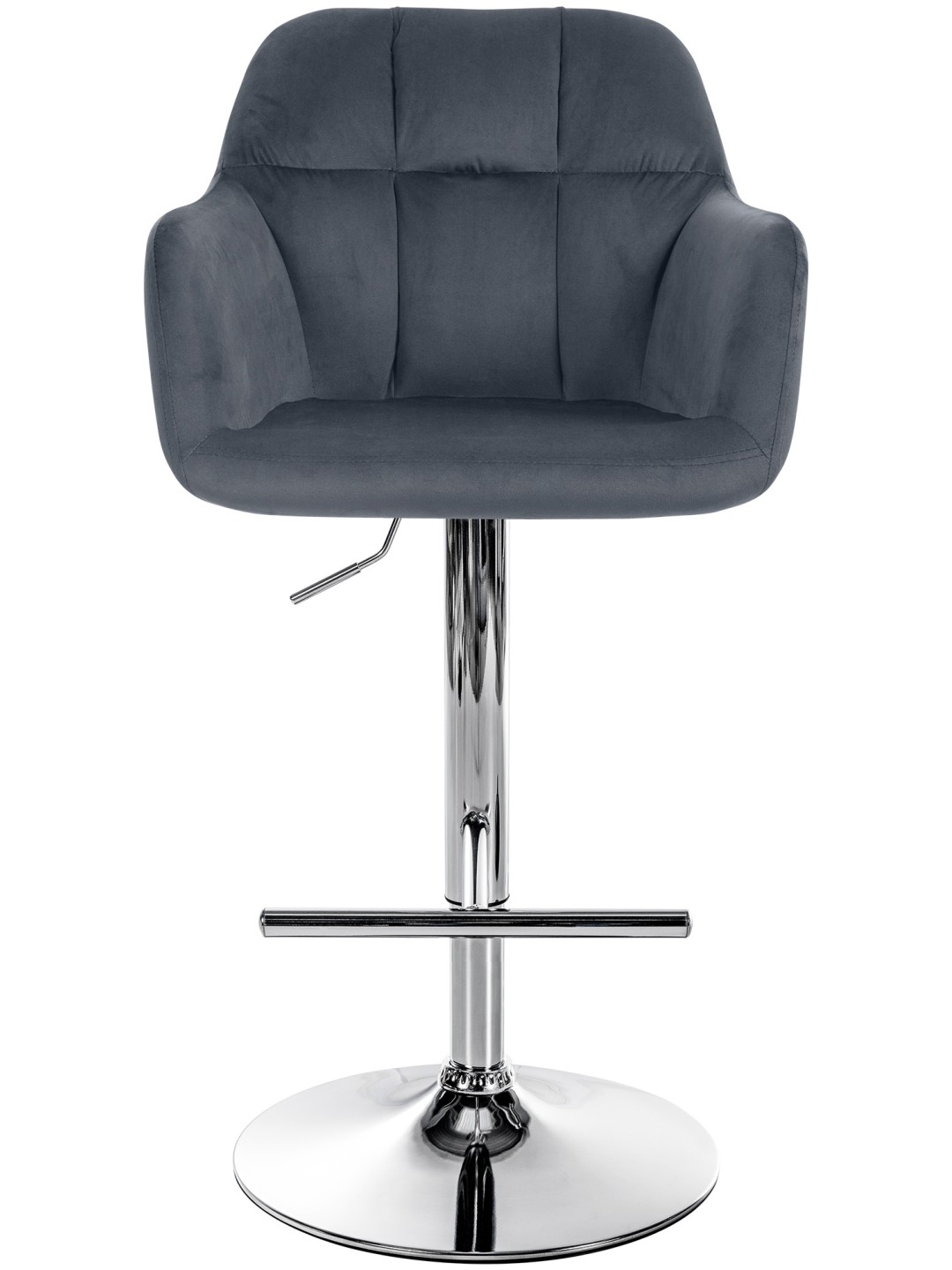 Tabouret de bar Natoma velours chrome, gris foncé