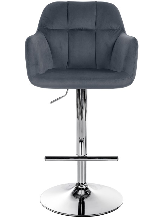 Tabouret de bar Natoma velours chrome, gris foncé