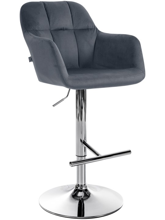 Tabouret de bar Natoma velours chrome, gris foncé