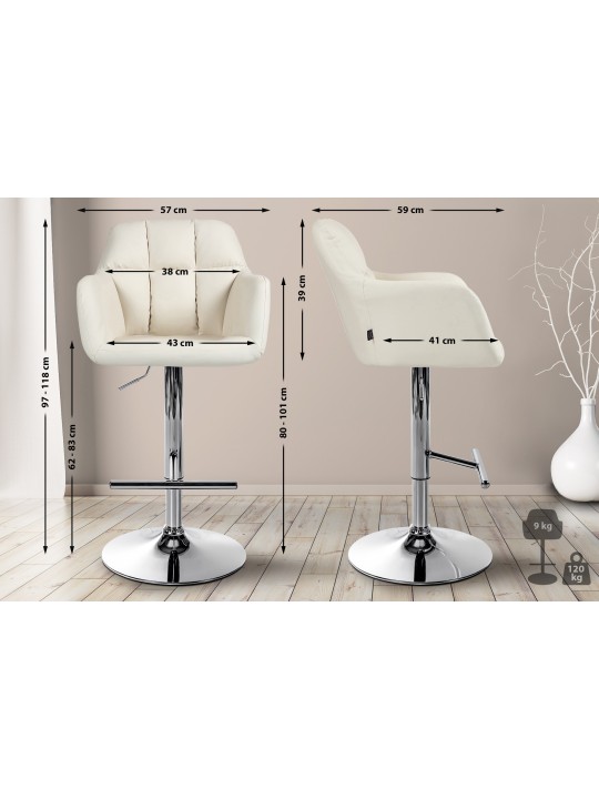 Tabouret de bar Natoma simili cuir chromé, crème