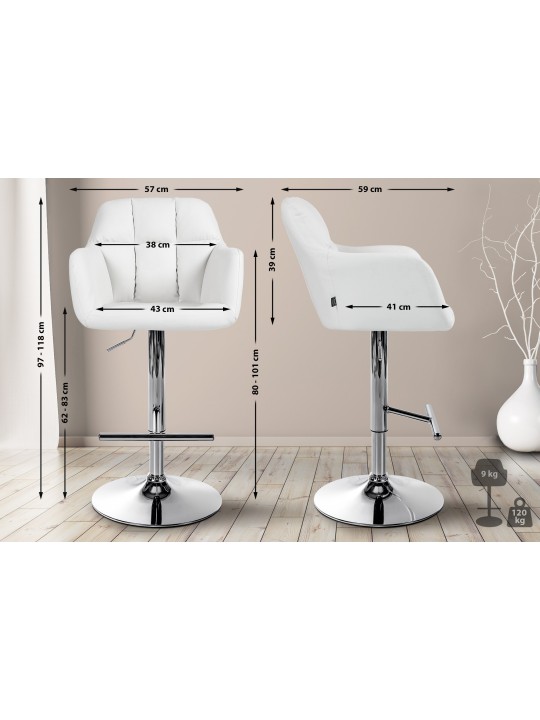 Tabouret de bar Natoma simili cuir chromé, blanc