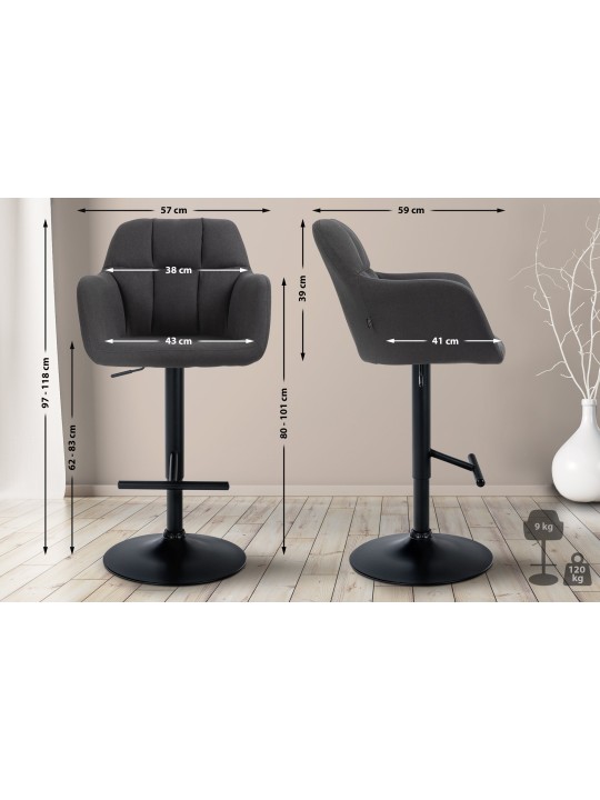 Tabouret de bar Natoma tissu, noir