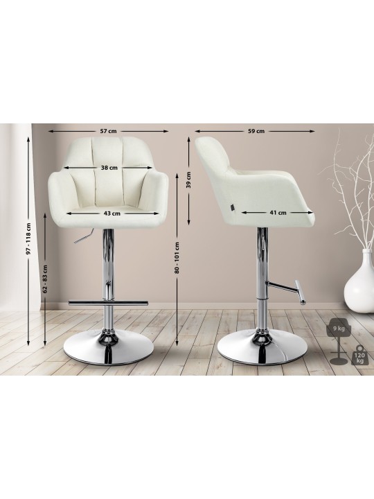 Tabouret de bar Natoma tissu chromé, crème
