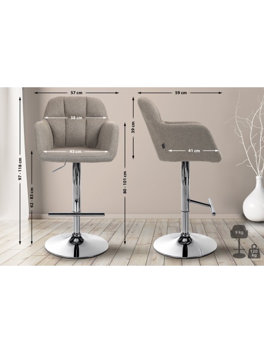 Tabouret de bar Natoma tissu chromé, taupe