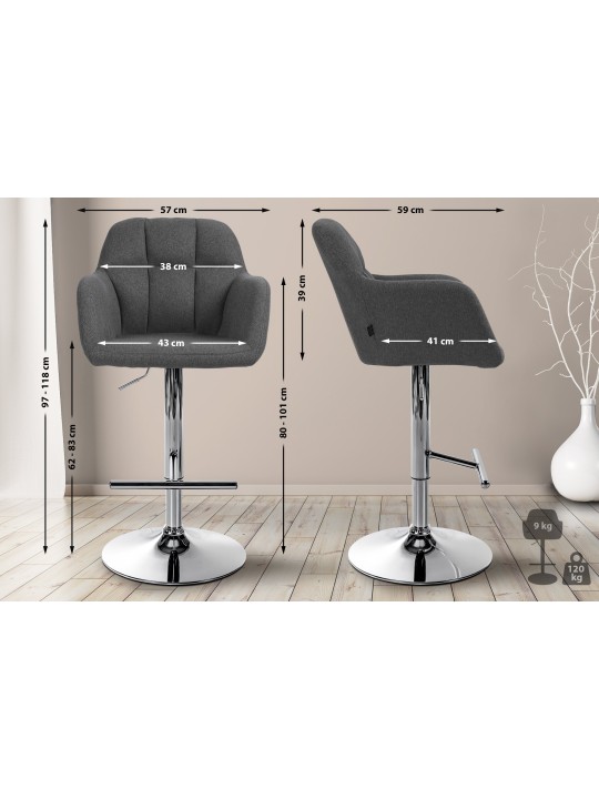 Tabouret de bar Natoma tissu chromé, gris foncé Tabouret de bar Natoma tissu chromé, gris foncé