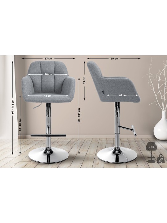 Tabouret de bar Natoma tissu chromé, gris