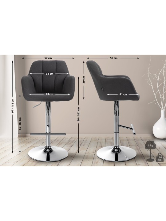 Tabouret de bar Natoma tissu chromé, noir