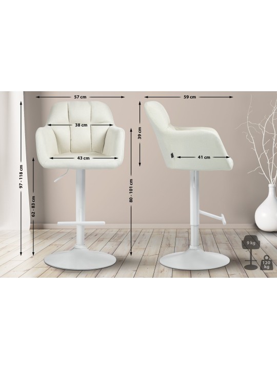 Tabouret de bar Natoma tissu, crème